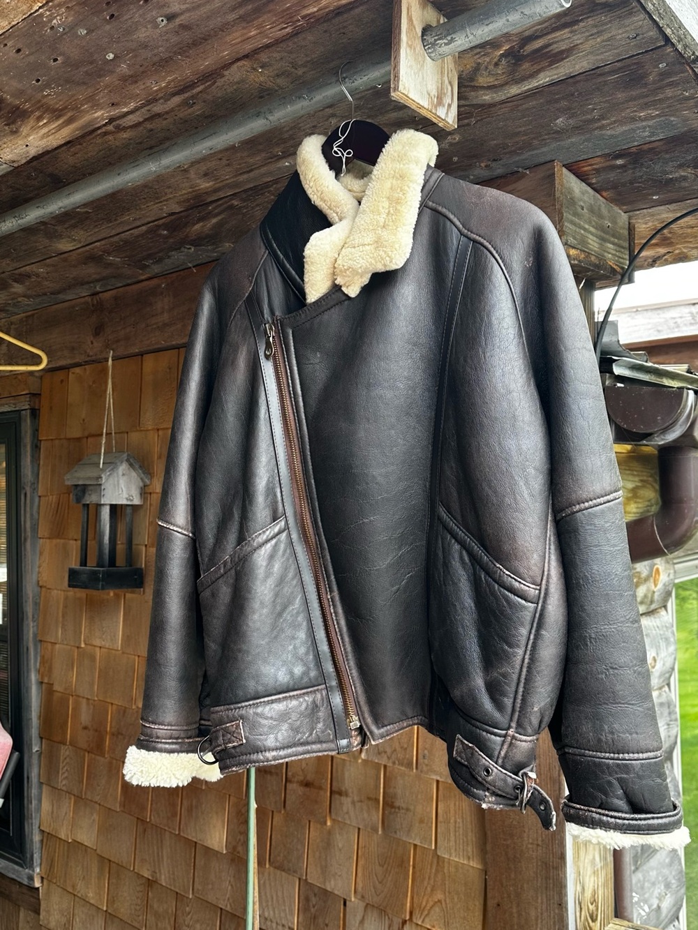 Men's Dark Brown Shearling-Lined Bomber Jacket